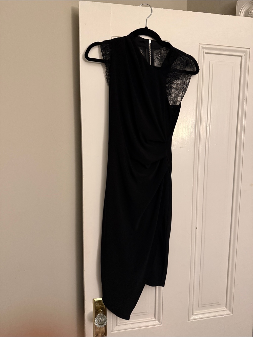 Coast Asymmetrical Black Lace-Shoulder Evening Dress